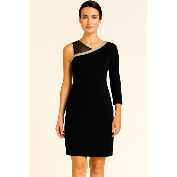 Jay Godfrey One Shoulder Sheath Dress Fishnet Strap Black - Picture 1 of 8